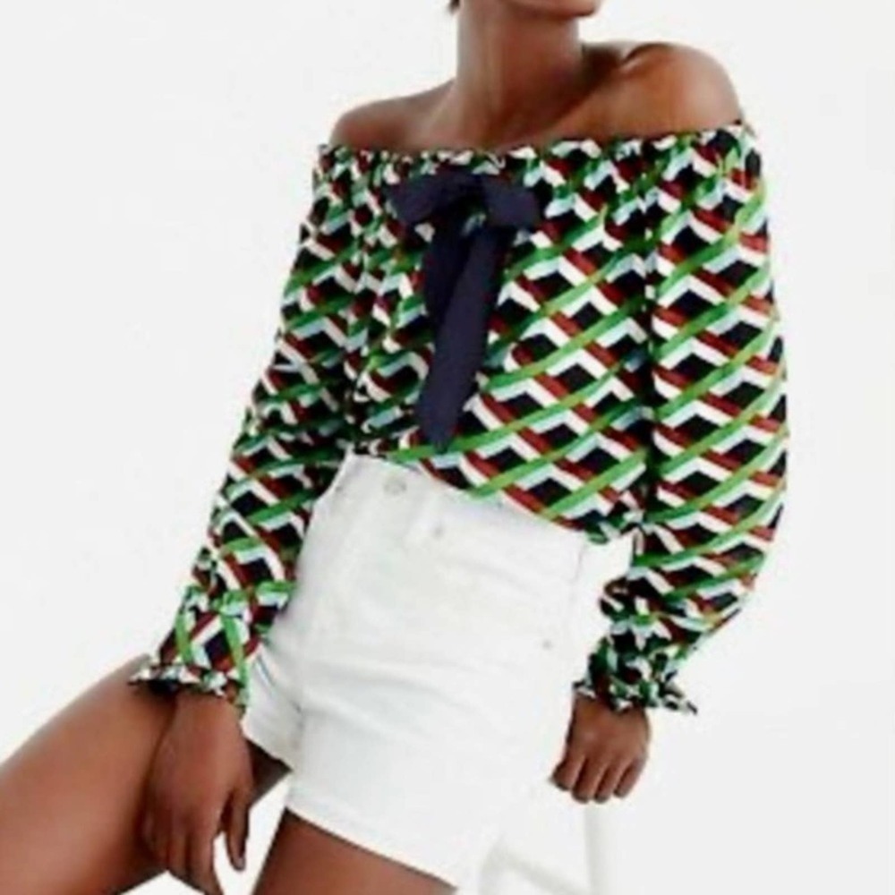 J.CREW OFF THE SHOULDER RATTI PRINT BLOUSE size XXSmall NWT